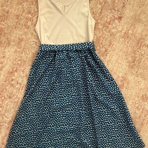 Classy Blue and White Women's Tank Dress that Ties